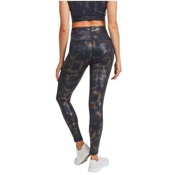 Mono B PETITE Black Gold Snake Foil Print High Waisted Leggings XS - Picture 3 of 6